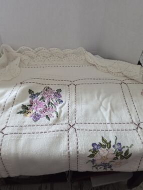 3pc handmade throw blanket/2-cross stitch pictures-57in X 50in
